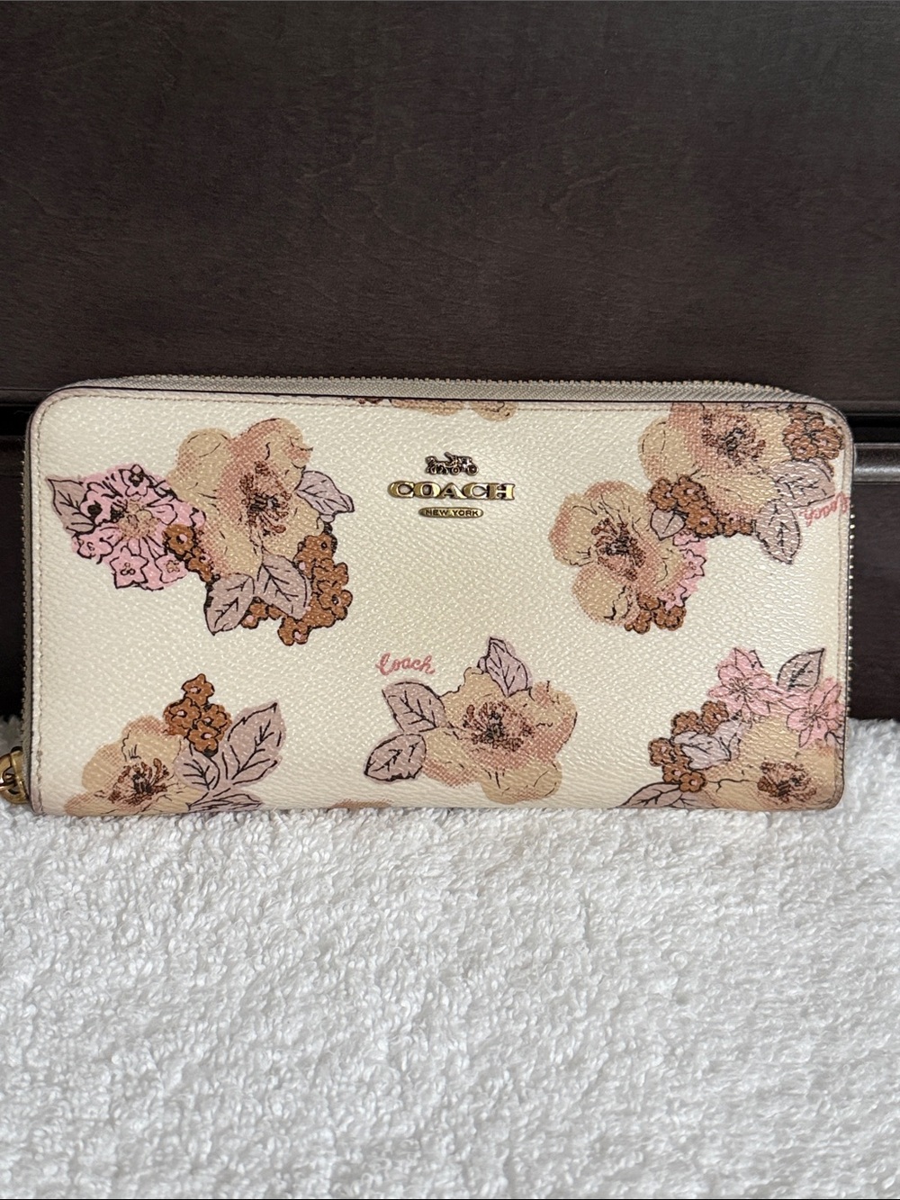 Coach Floral Zip Wallet in Cream, Pink and Tan